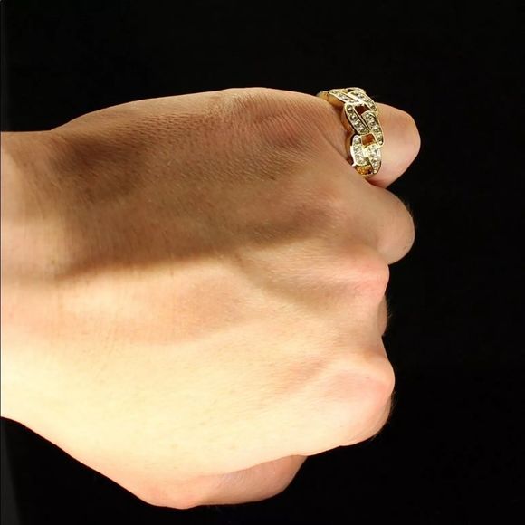 14K Yellow Gold Miami Cuban Link Style Diamond Pinky Ring  14k Cuban Link Style Pinky Ring